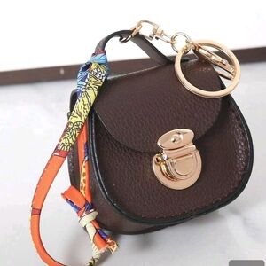 Brown Leather Like Women's Pod Holder/Bag Charm with Gold Accents